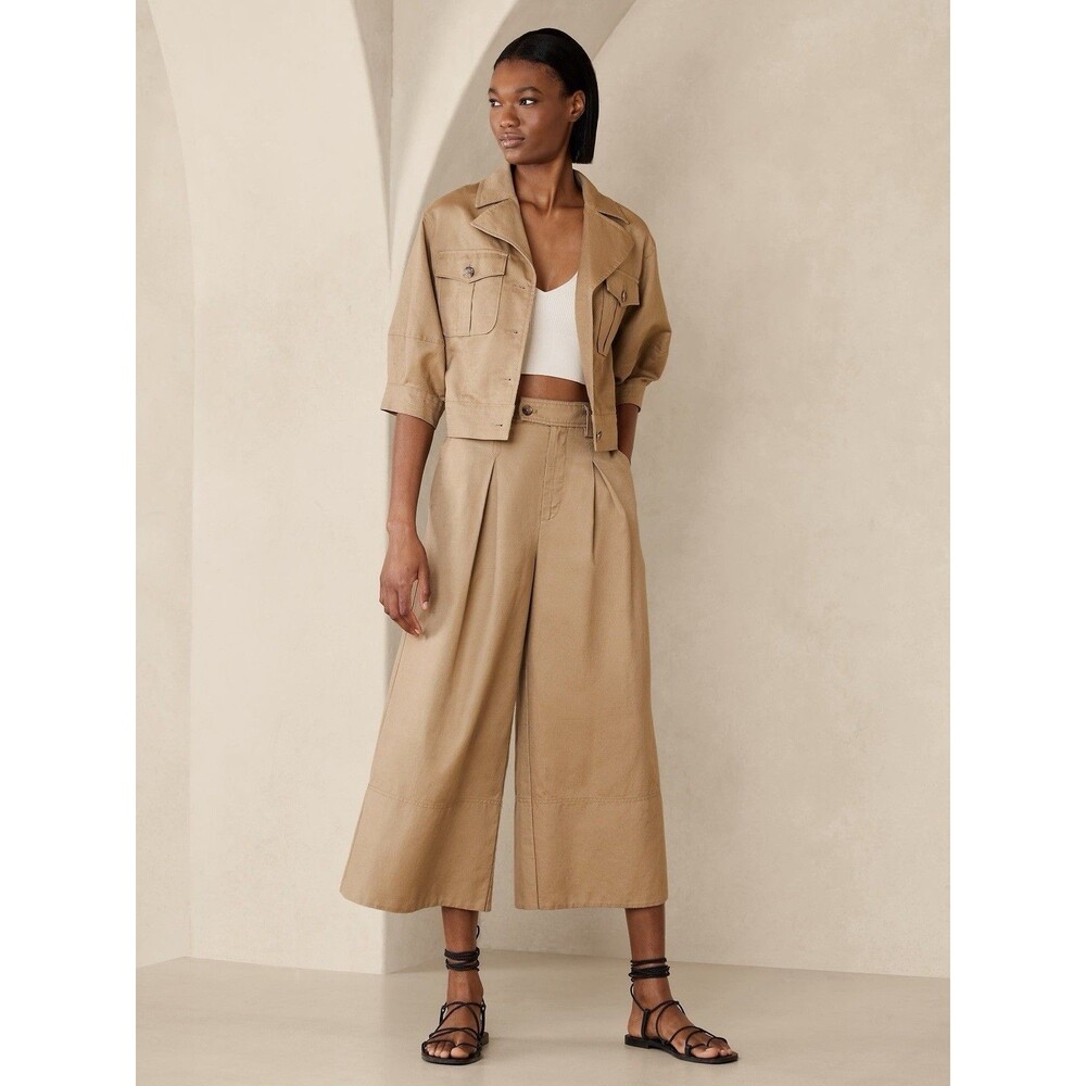 Banana Republic Explorer Culottes Pant Womens 6 Long Cargo Wide Leg Cotton Linen
